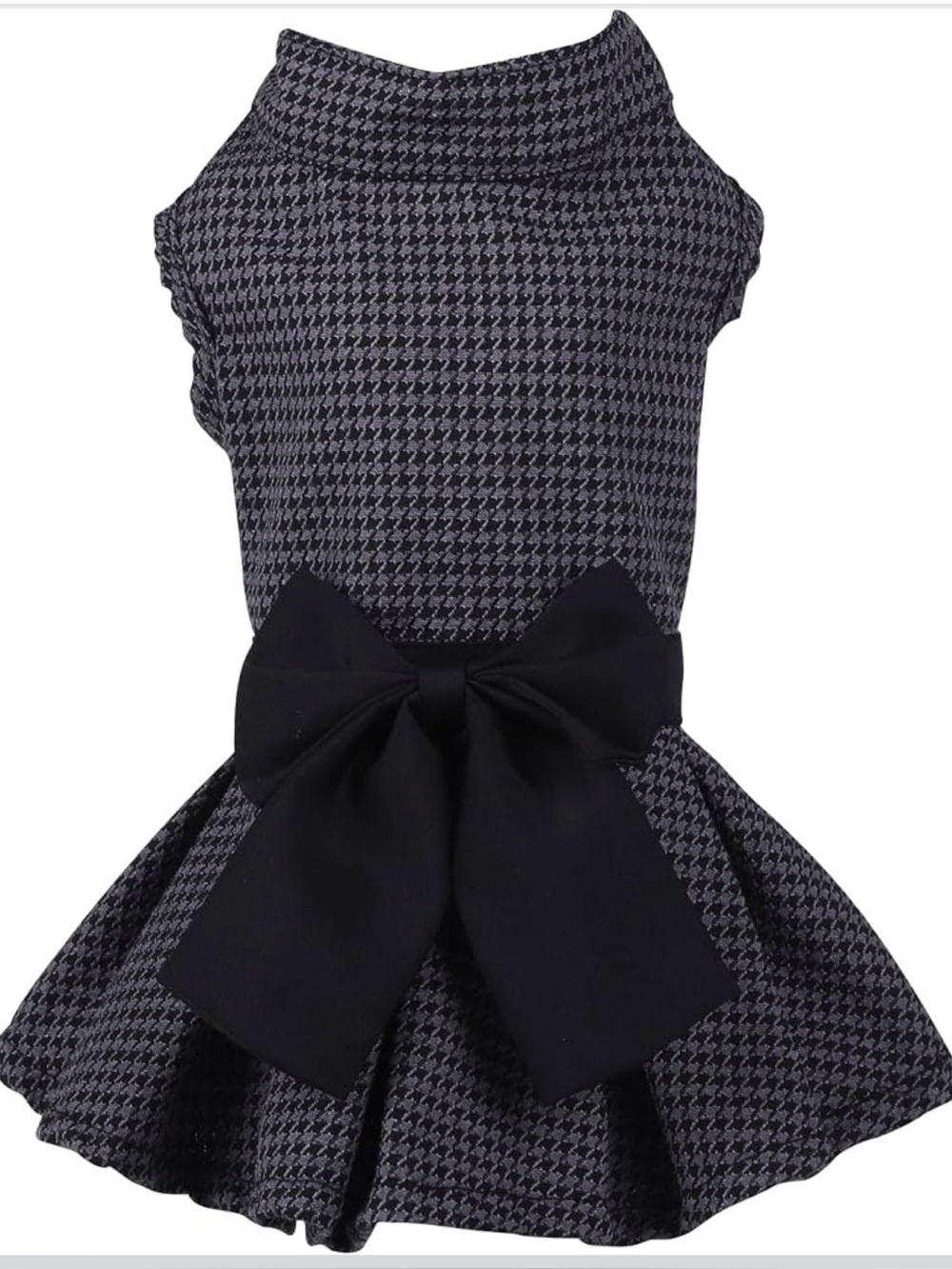 Dog Black and Gray Houndstooth Dress with Bow